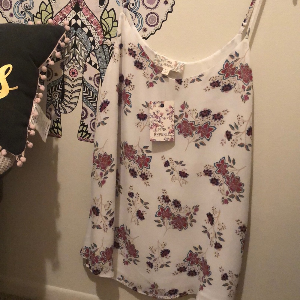 Pink Republic white floral tank top XL